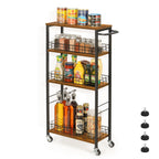 4-Tier Slim Rolling Cart | 7.3" Narrow Slide-Out Pantry Organizer with Rustic Wood Top