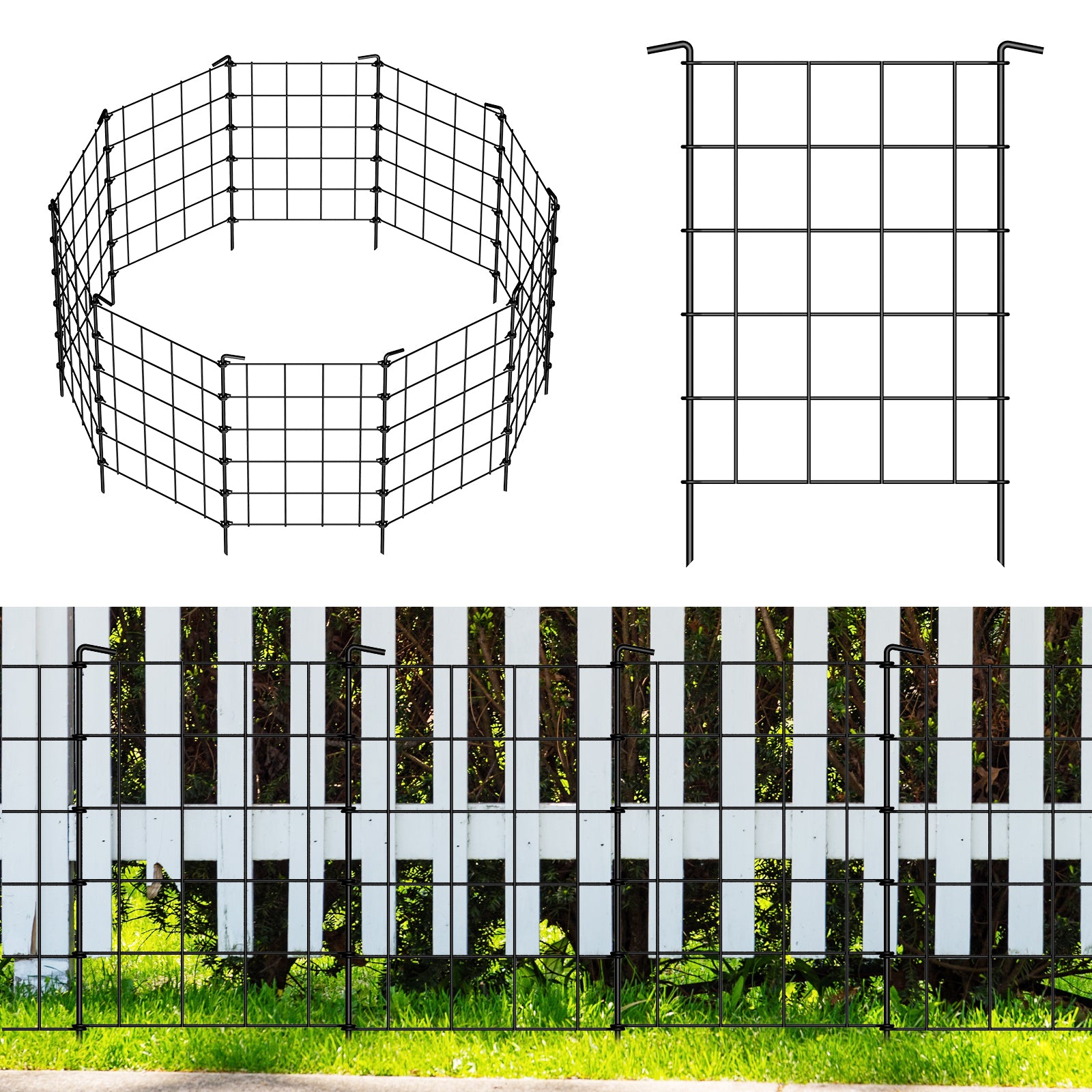 10pcs, 19pcs, Lattice Type Ultra-high Fence, Decorative Garden Fence, Dog Rabbit Border Black Metal Plate Ground Pile Fence, for Outdoor, Courtyard, Garden