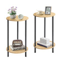 Small Round End Table Set of 2 - 2-Tier Rustic Accent Tables w/ Storage Shelf, Yellow