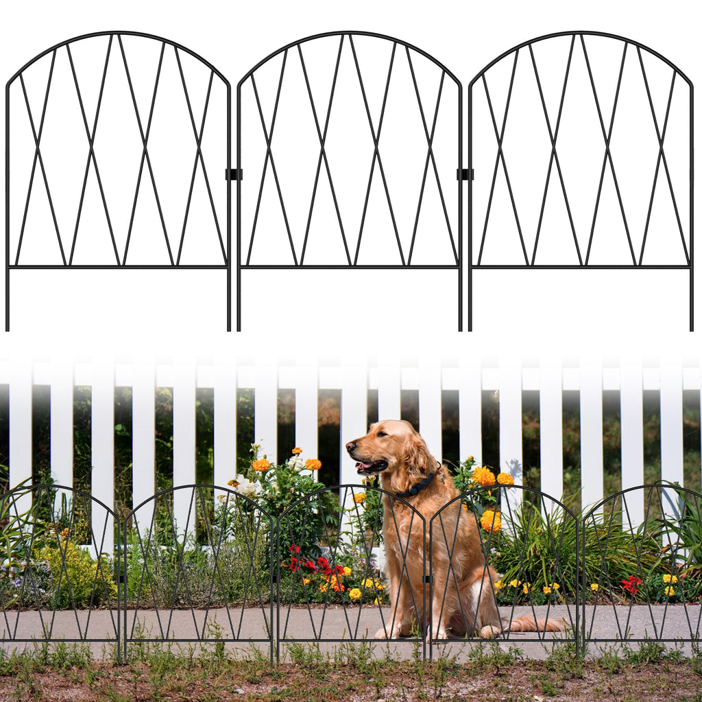 Set of 10 Ornamental Yard Fencing Panels, 15.9in Arched Metal Garden Border, Rust-Resistant Animal Deterrent and Flower Bed Barrier for Outdoor Landscaping and Patio Edging