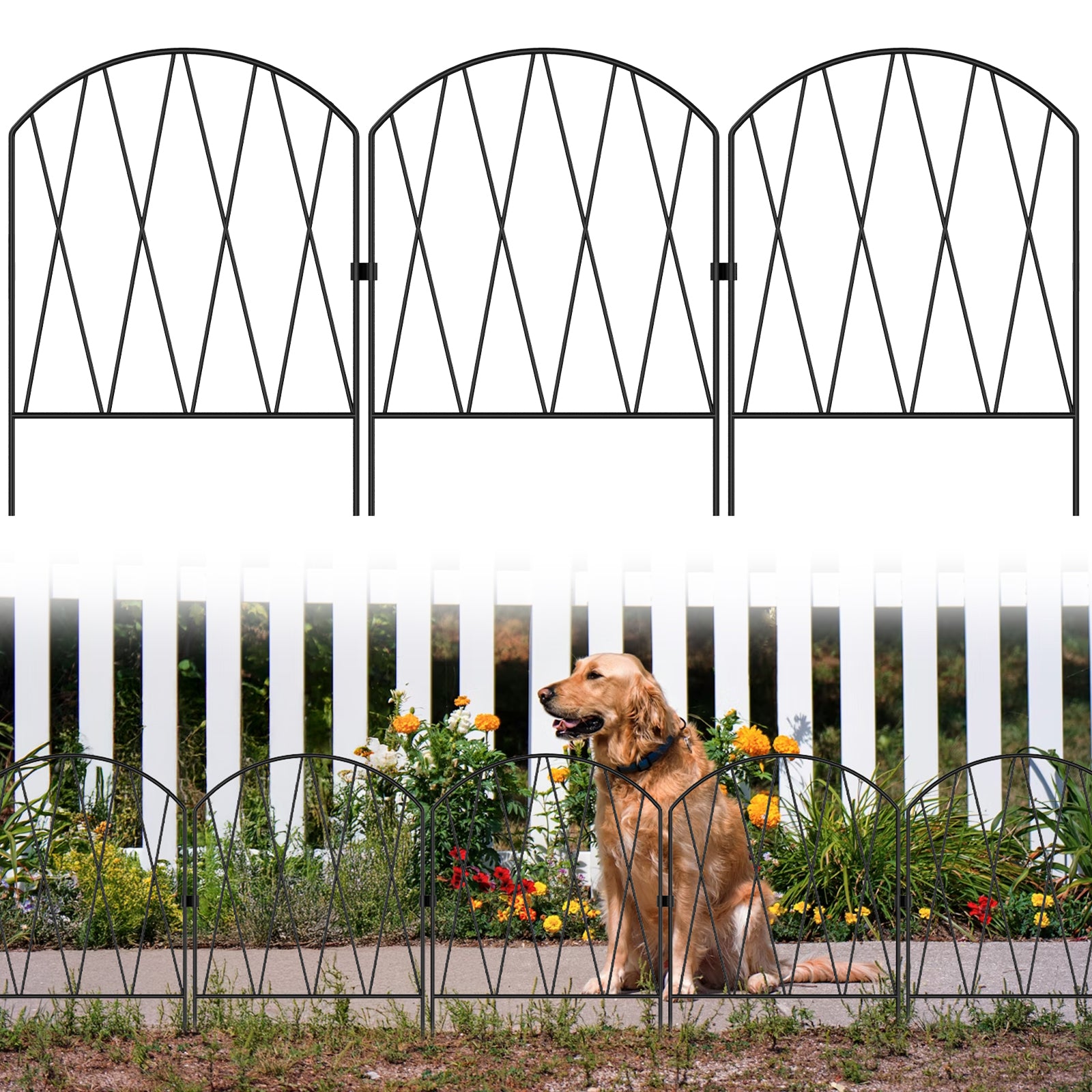 Set of 10 Ornamental Yard Fencing Panels, 15.9in Arched Metal Garden Border, Rust-Resistant Animal Deterrent and Flower Bed Barrier for Outdoor Landscaping and Patio Edging
