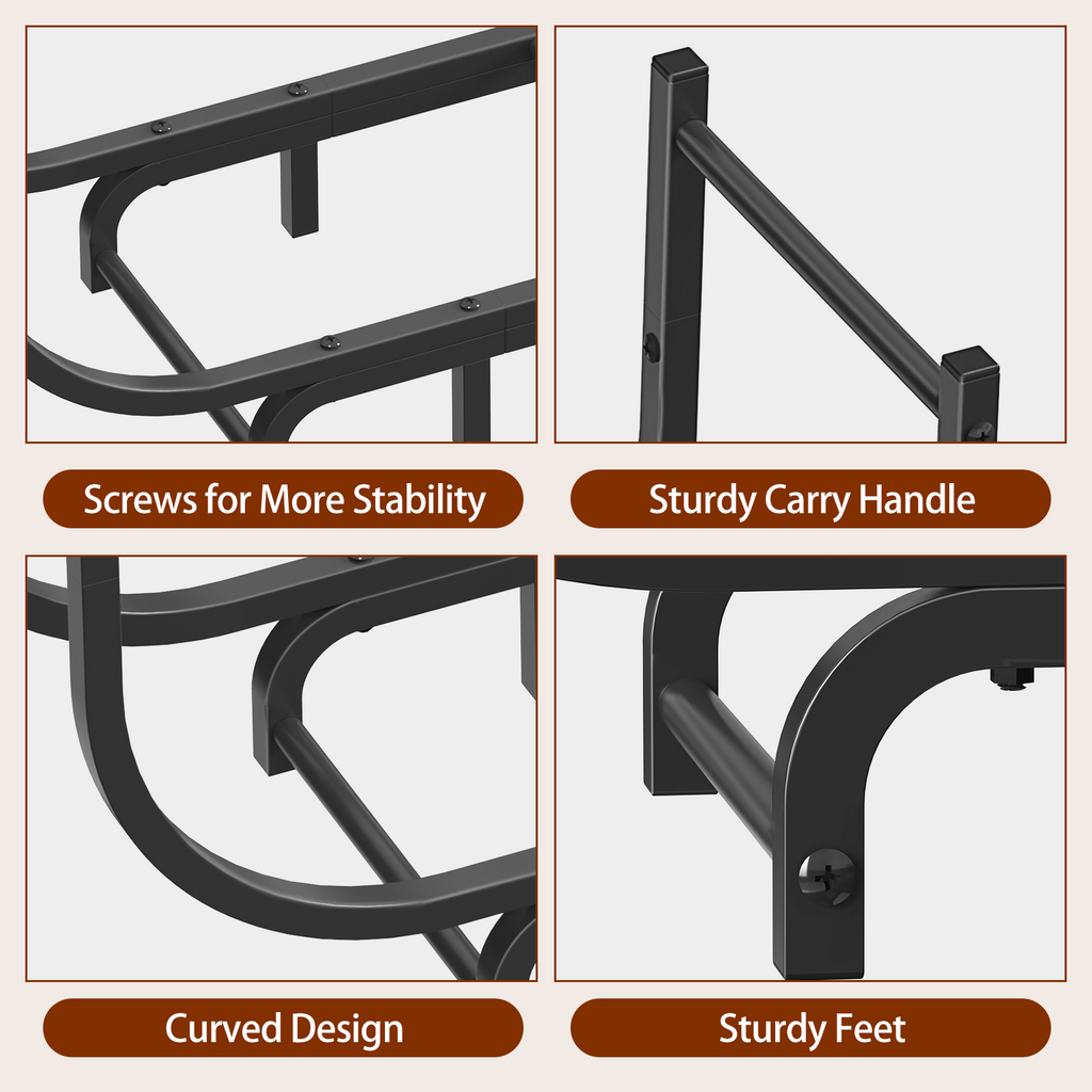 48inch Curved Firewood Rack, Heavy Duty Metal Log Storage Rack for Fireplace & Outdoor Use