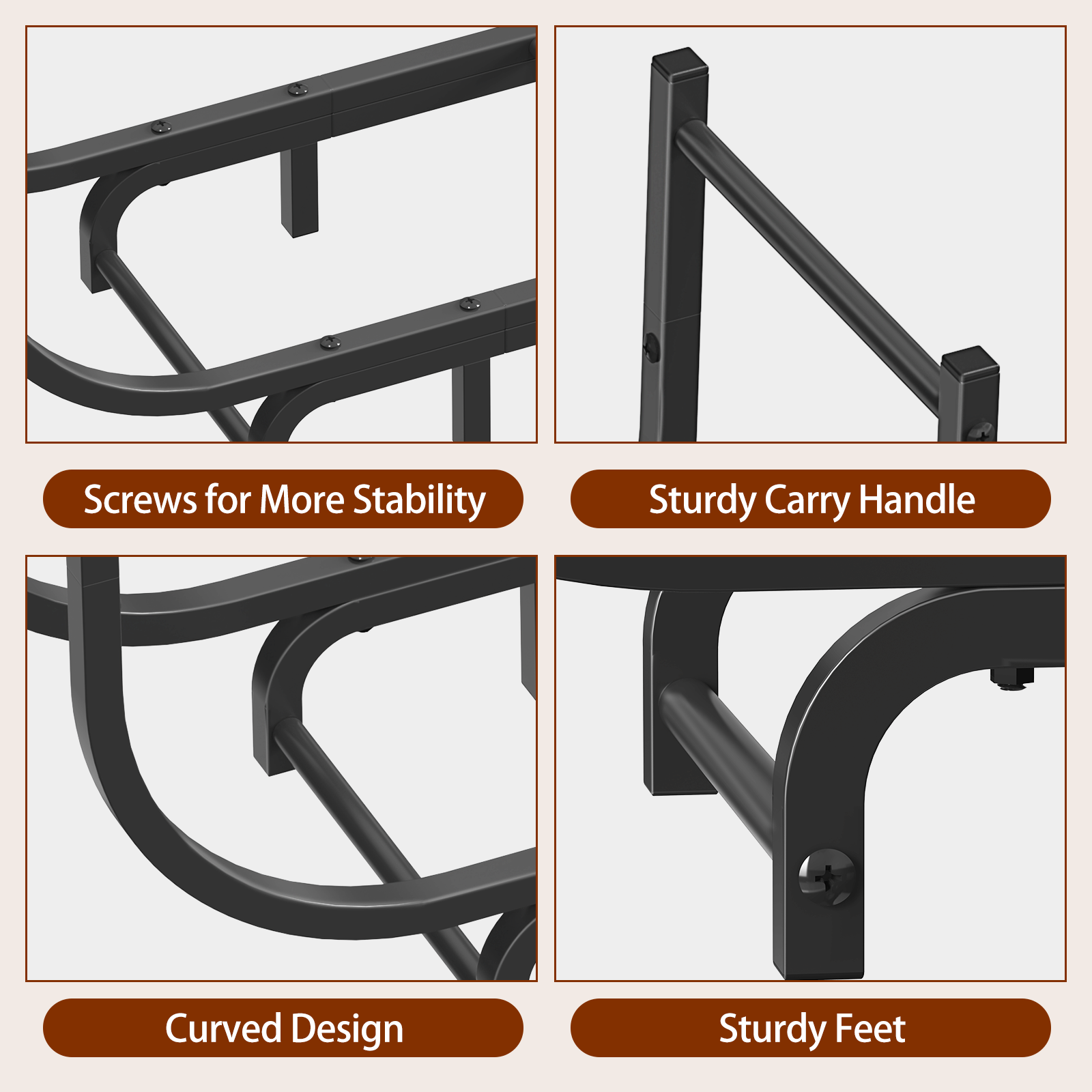 48inch Curved Firewood Rack, Heavy Duty Metal Log Storage Rack for Fireplace & Outdoor Use