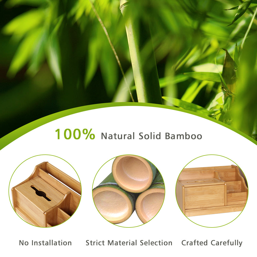 Expandable Bamboo Desk Organizer Tissue Box Pen Book Storage