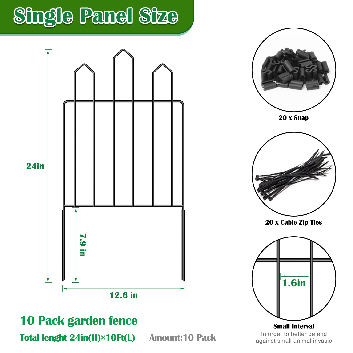 10 Pcs Decorative Garden Fences, 22''H x 10'L, Garden Fence Edging, Animal Barrier Fence, Flower Bed Fence, for Outdoor Patio Garden