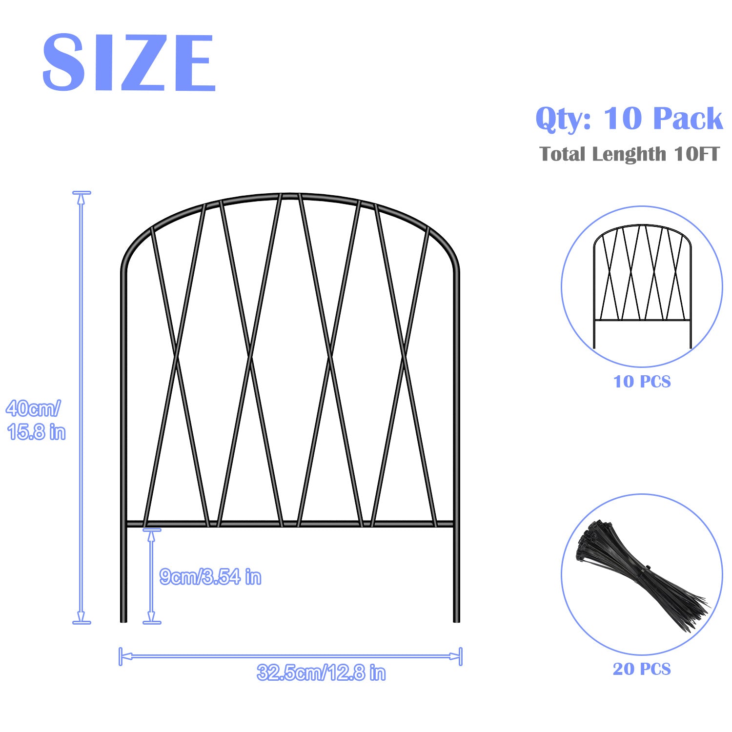 Set of 10 Ornamental Yard Fencing Panels, 15.9in Arched Metal Garden Border, Rust-Resistant Animal Deterrent and Flower Bed Barrier for Outdoor Landscaping and Patio Edging