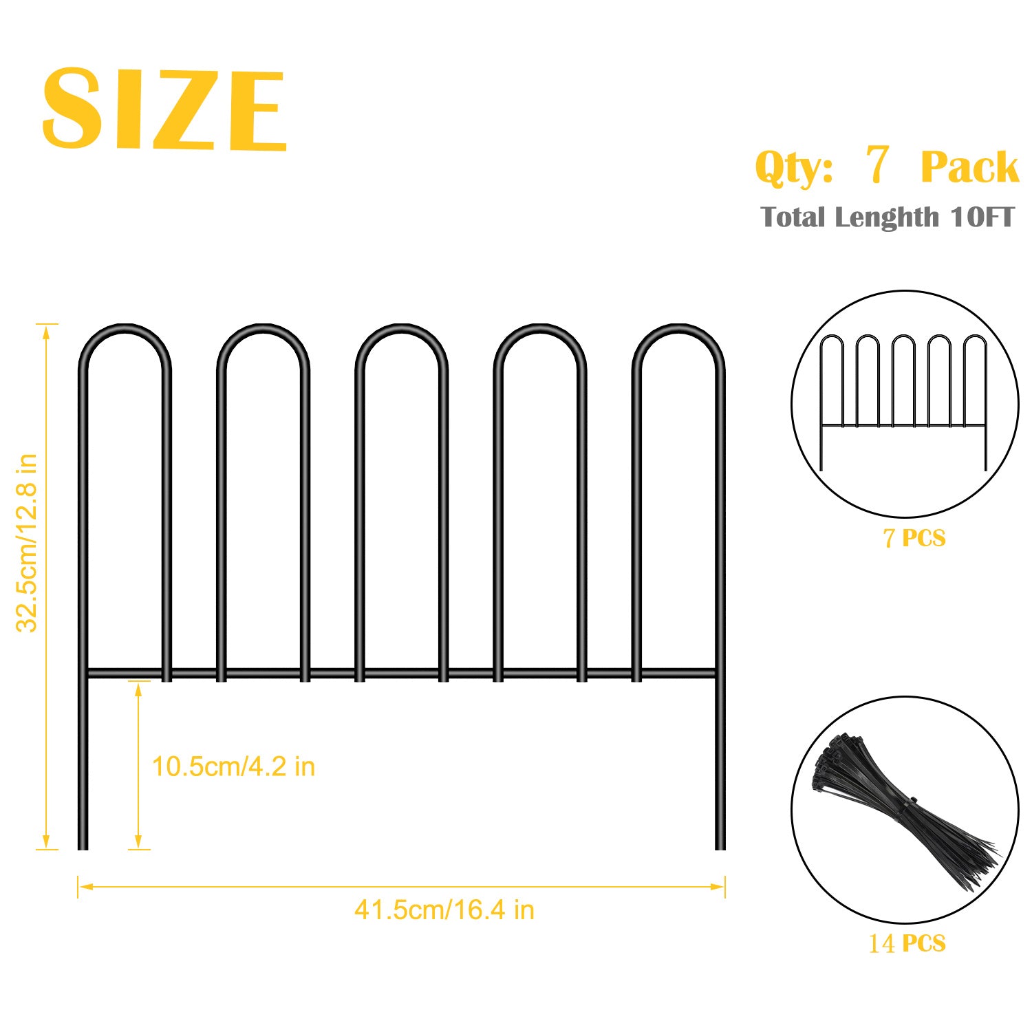 Garden Fence 7 Panels Small Garden Border 10ft(L) Animal Barrier Fence Rustproof Metal Fence Panels No Dig Decorative Garden Fencing for Dogs Little Flower Bed Edging Borders for Yard Patio Outdoor