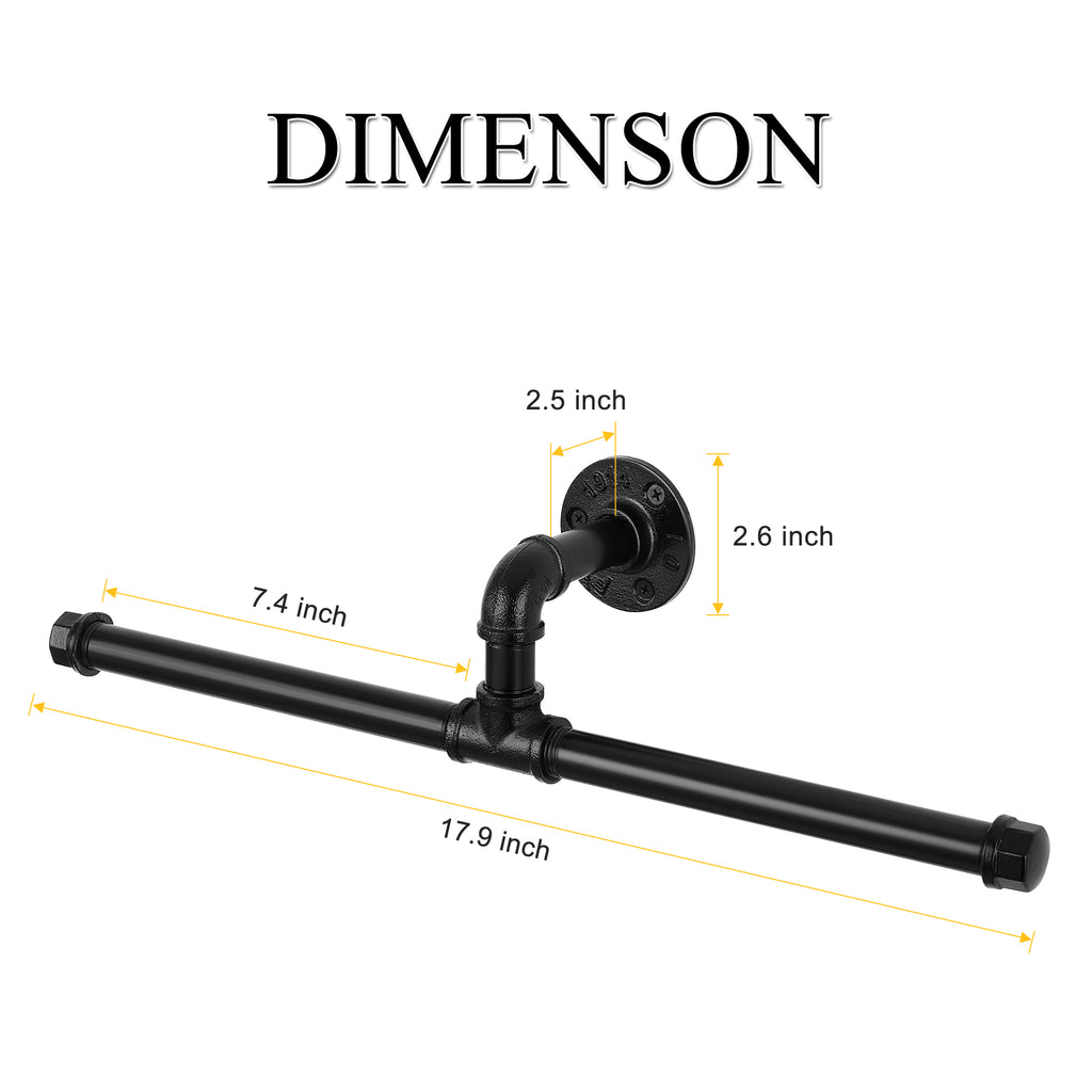 Industrial Dual-Post Pipe Toilet Paper Holder — Wall-Mounted Double Roll Tissue Rack for Bathroom and Kitchen.