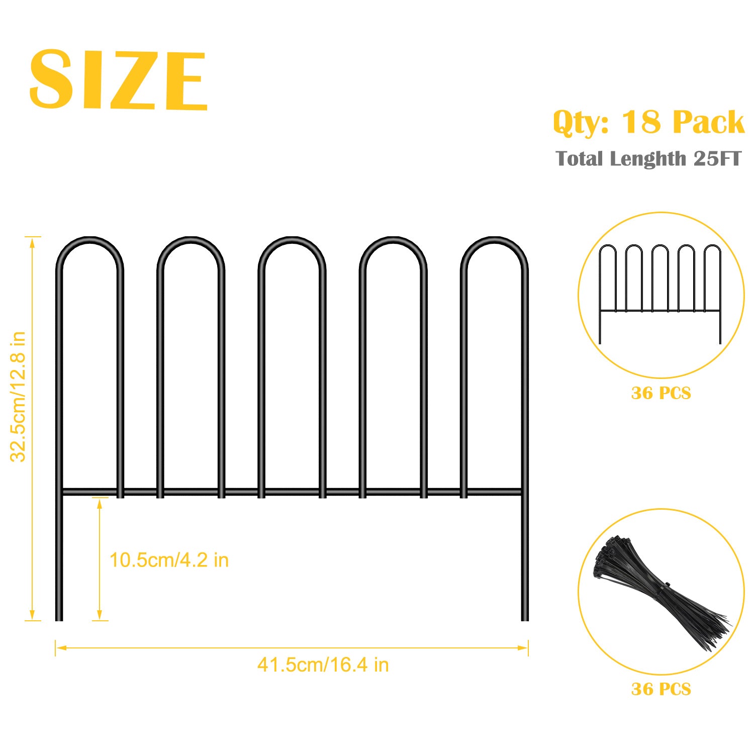 7/18 Pack Decorative Garden Fence 16.9in (H), Rustproof Landscape Wrought Iron Metal Wire Border Animal Barrier for Dog, No Dig Fencing, Flower Bed Edging for Yard Patio Outdoor Decor