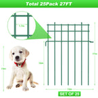 25 Pack Garden Animal Barrier Fence, 17in(H) x 27ft(L) Decorative Garden Ground Stakes Fence, Rustproof Metal Fencing for Yard, Dog Rabbits Wire Section Garde