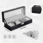 6-Slot Watch Box | Vegan Leather Display Case with Glass Viewing Top