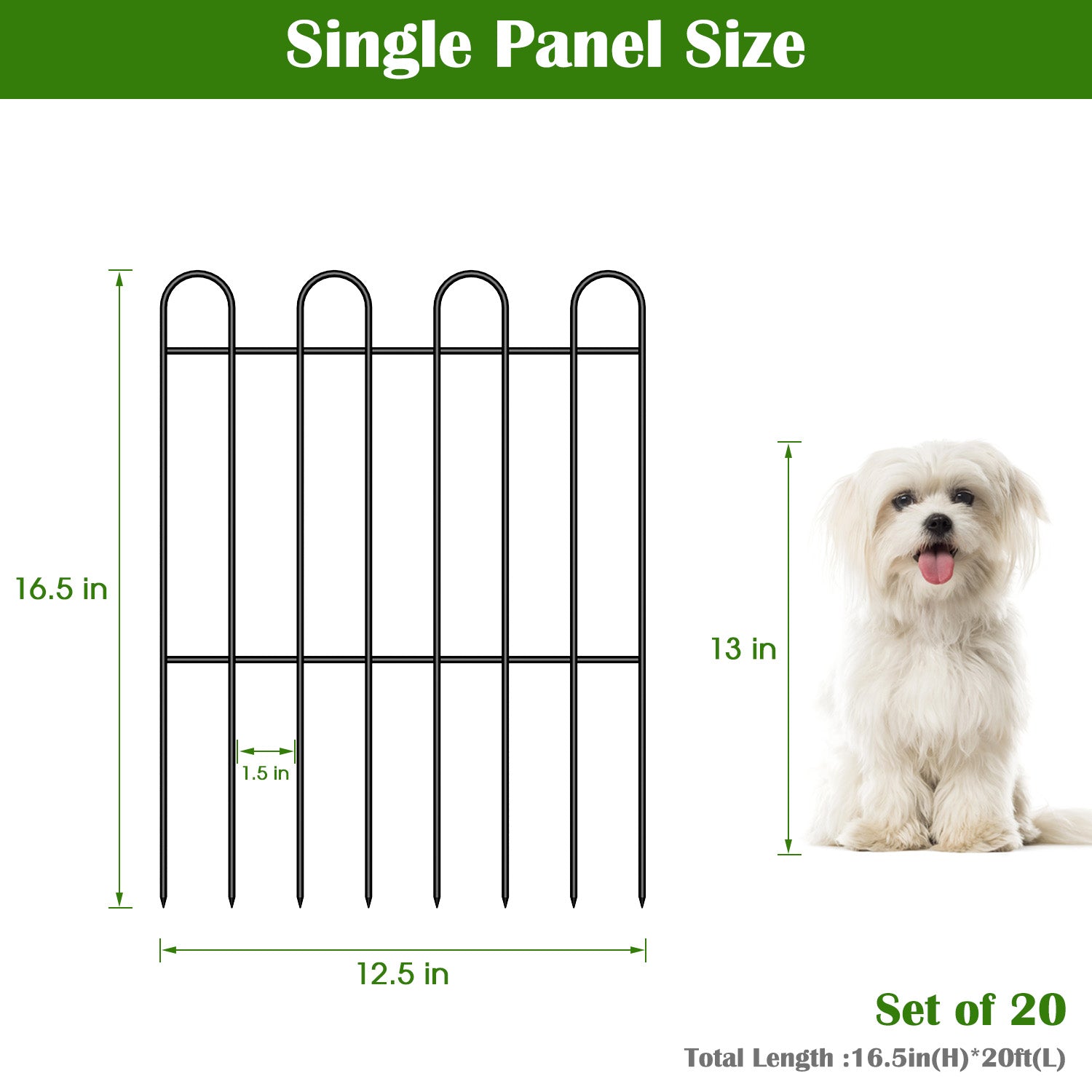 20-Pack Decorative Garden Fence, 16.5"H x 21ft Rustproof Metal Animal Barrier for Yard, Dog & Flower Bed Border,