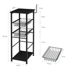 4-Tier Multi-Purpose Black Storage Unit with Sliding Drawers for Bathroom, Kitchen, and Pantry Organization