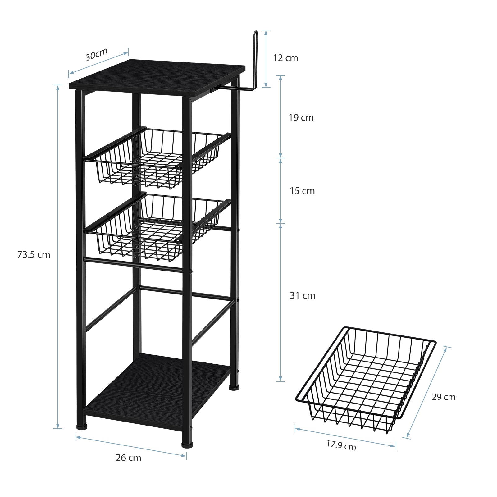 4-Tier Multi-Purpose Black Storage Unit with Sliding Drawers for Bathroom, Kitchen, and Pantry Organization