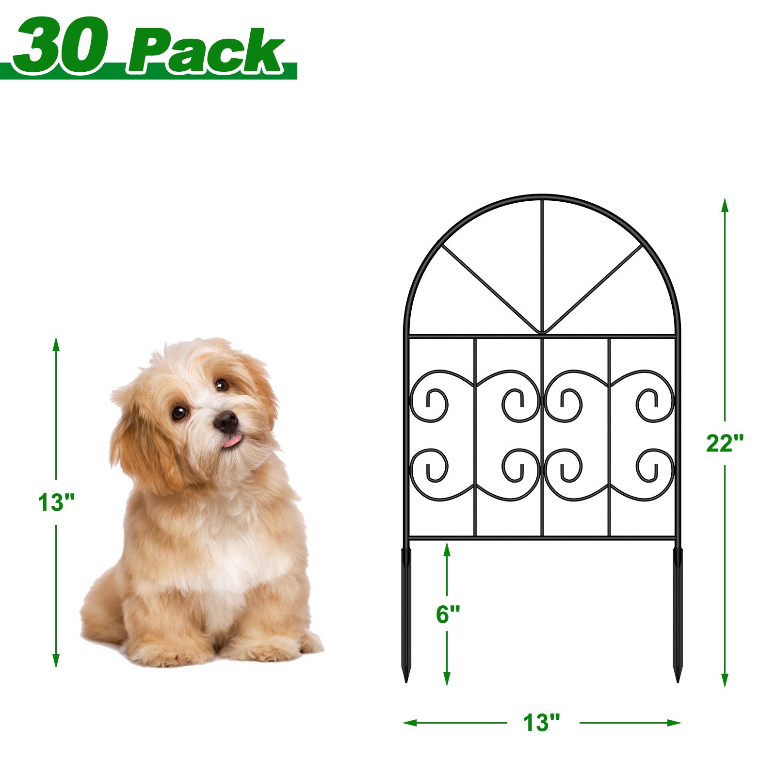 10/30 PCS Decorative Garden Fence, 22in x 10ft/30ft Animal Barrier Fence Rustproof Metal