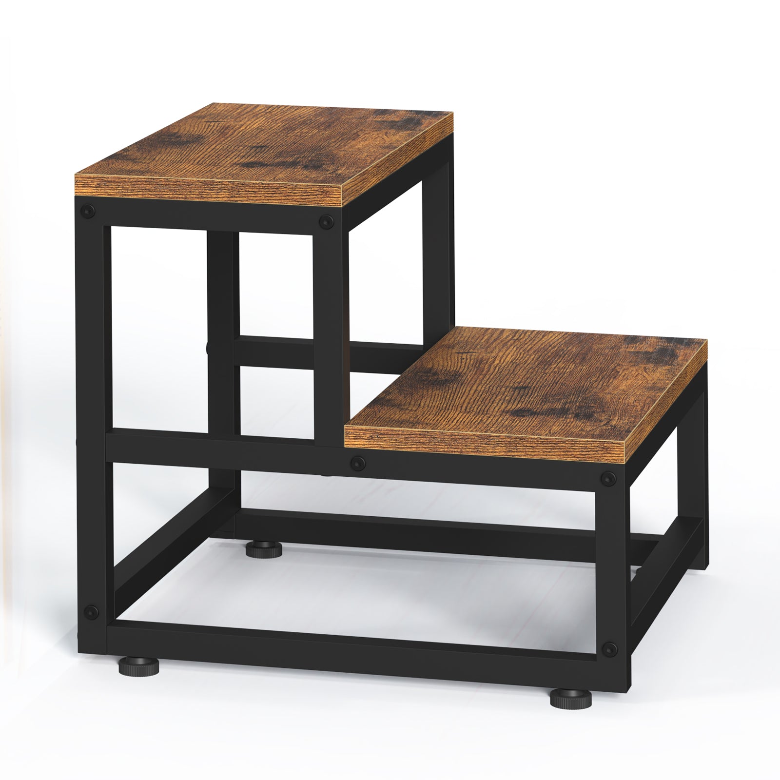 2-Tier High-Capacity Stool | 500lb Load-Bearing Bedside & Kitchen Step with Rustic Wood