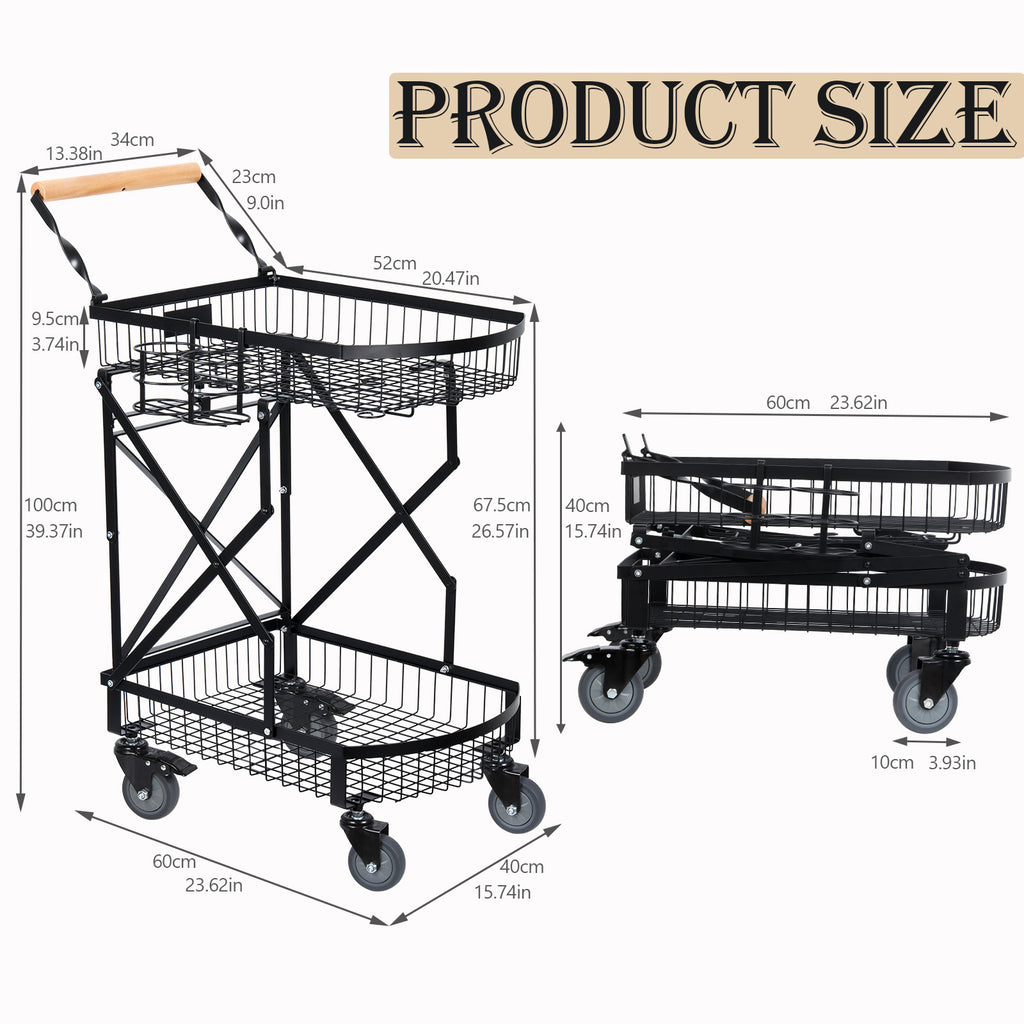 Multi functional foldable cart, office cart, freely movable multifunctional cart with rotating wheels, sturdy basket, black, suitable for home, office, travel, shopping