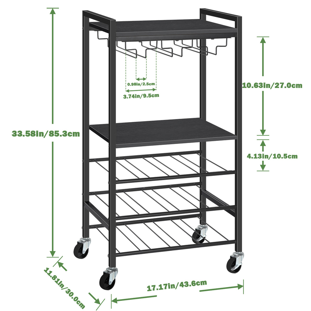 Compact Mobile Wine Bar and Beverage Cart with Glassware Racks and Integrated Bottle Storage for Kitchen and Dining Areas