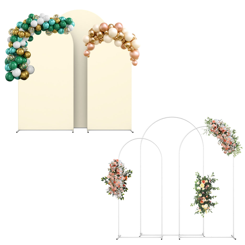 Set of 3 Arch Backdrop Stands with Covers (7.3FT, 6.6FT, 6FT) - Metal Frame for Wedding & Party