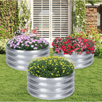 3 Pack Round Galvanized Raised Garden Bed (2x2x1ft) - Silver Metal Planter Box for Vegetables & Herbs