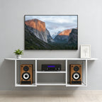 Floating TV Stand (120cm) - Wall Mounted White Entertainment Centre for 50" TVs w/ Open Shelves