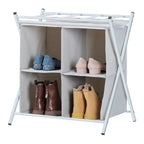 Metal Folding Luggage Rack for Guest Room - Suitcase Stand w/ 4 Storage Compartments, Gray, 100lb Capacity