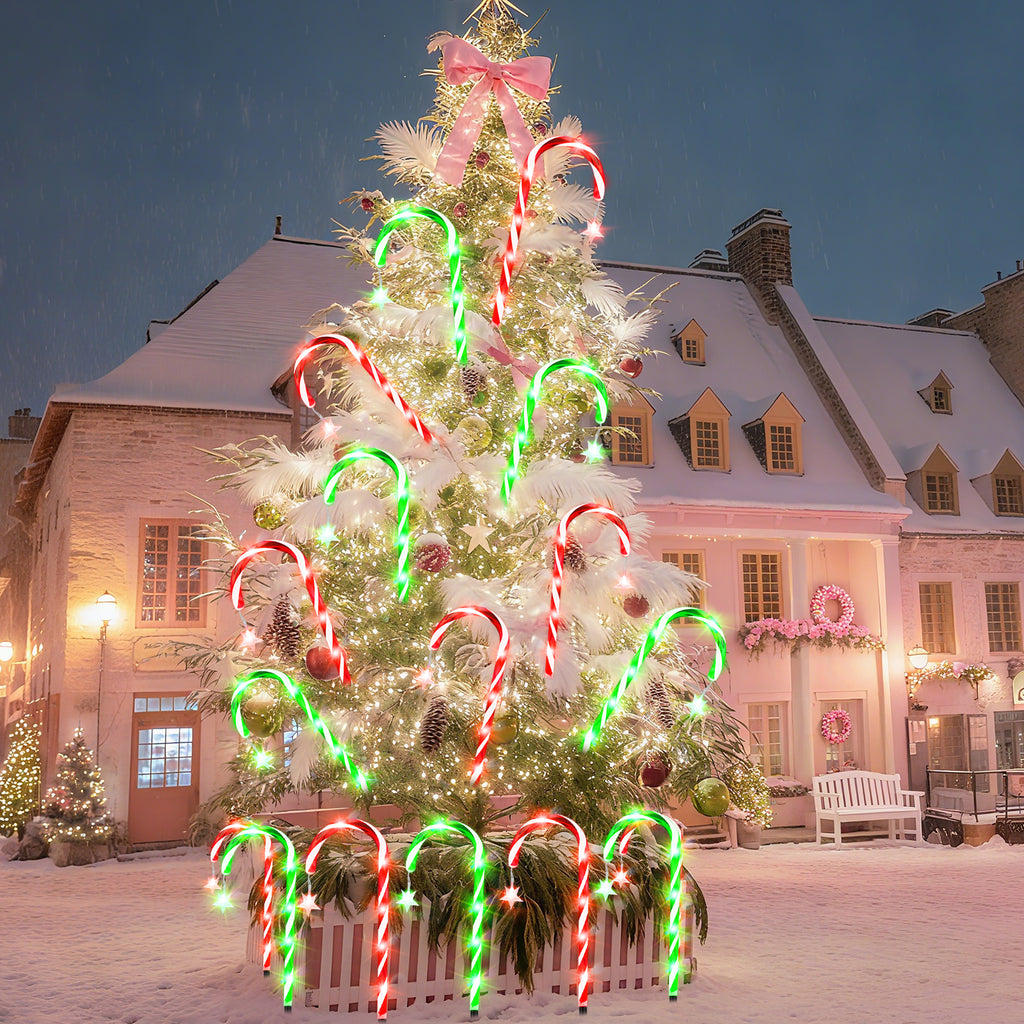 10 Pack 21" Solar Candy Cane Lights w/ Remote - Waterproof Outdoor Christmas Pathway Markers