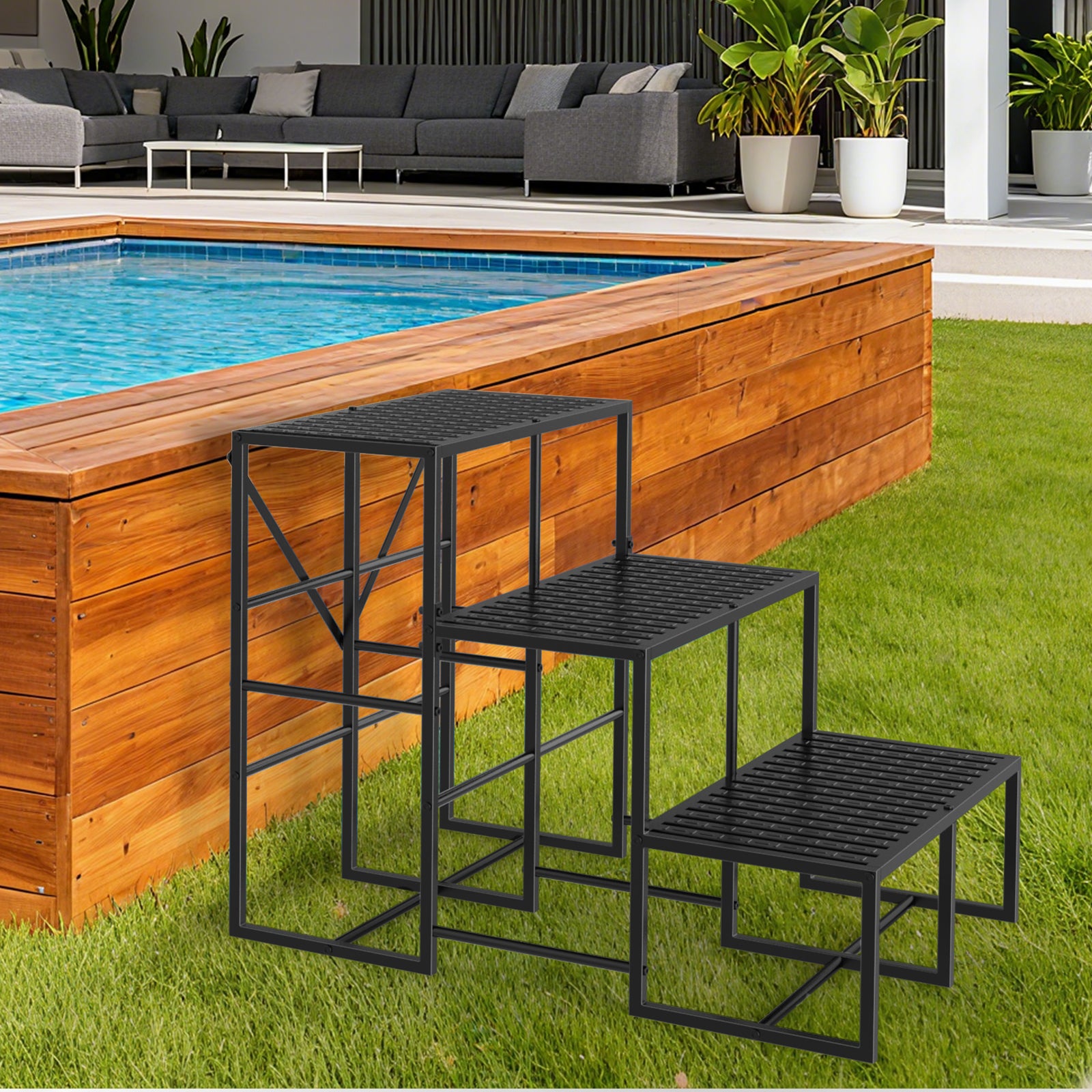 3 Steps RV Stairs - Non-Slip Hot Tub Steps & Portable Outdoor Ladder for Pool, Mobile Home, Campers