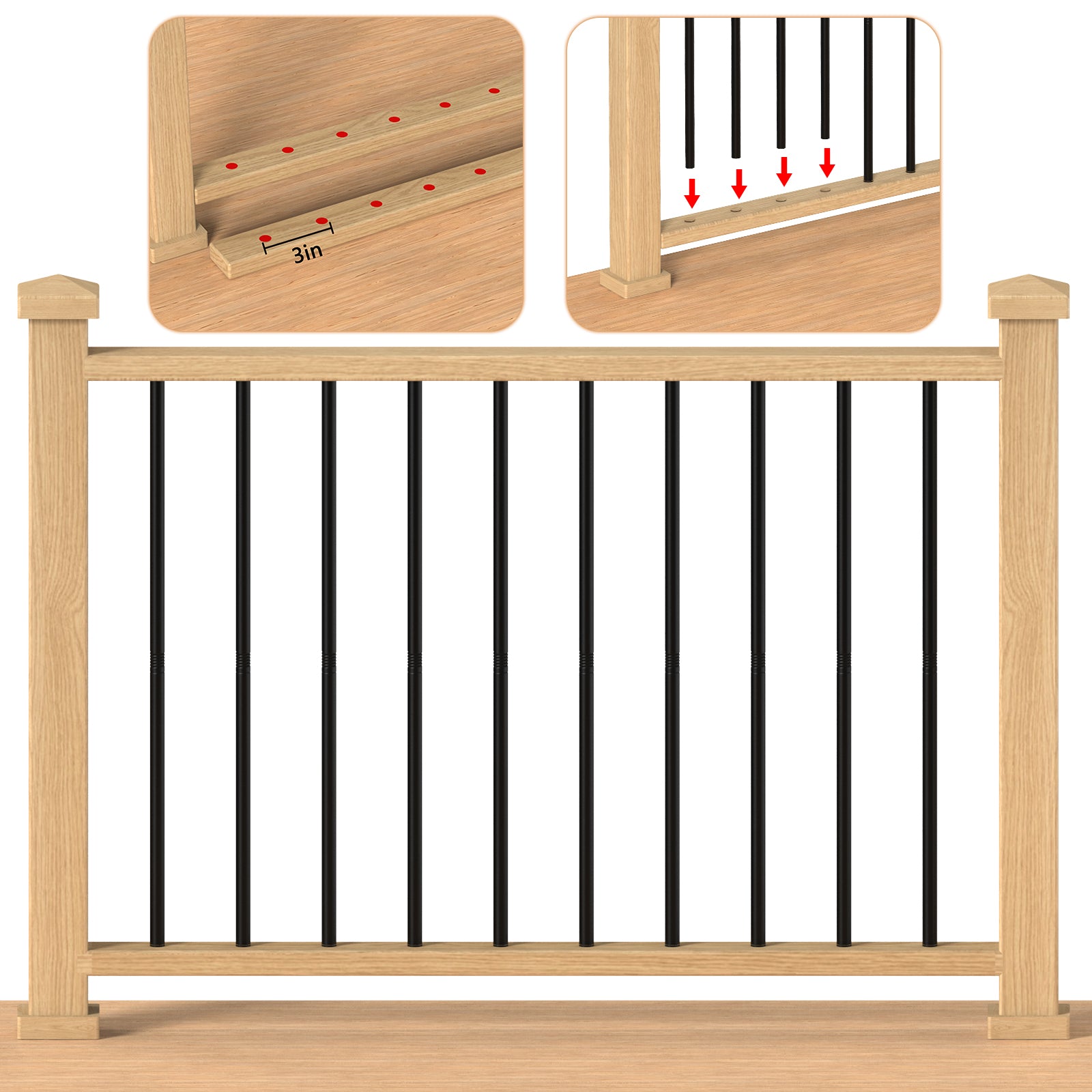 40 Pack 32" Metal Deck Balusters - 3/4" Hollow Round Deck Railing Kit for Stairs & Porches, Black