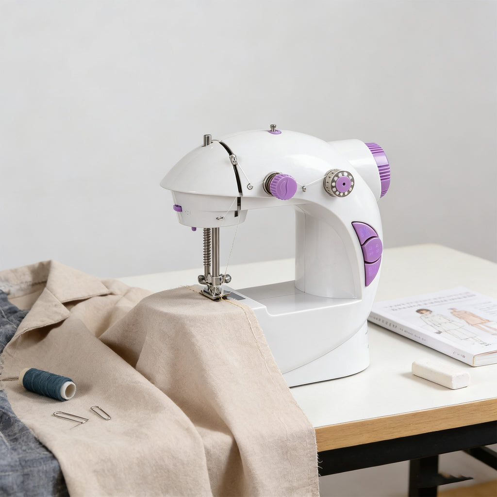 Portable Mini Sewing Machine for Beginners, 2-Speed Compact Electric Sewing Machine with Built-in Light & Foot Pedal, Lightweight Sewing Kit for Home, Travel & DIY Projects
