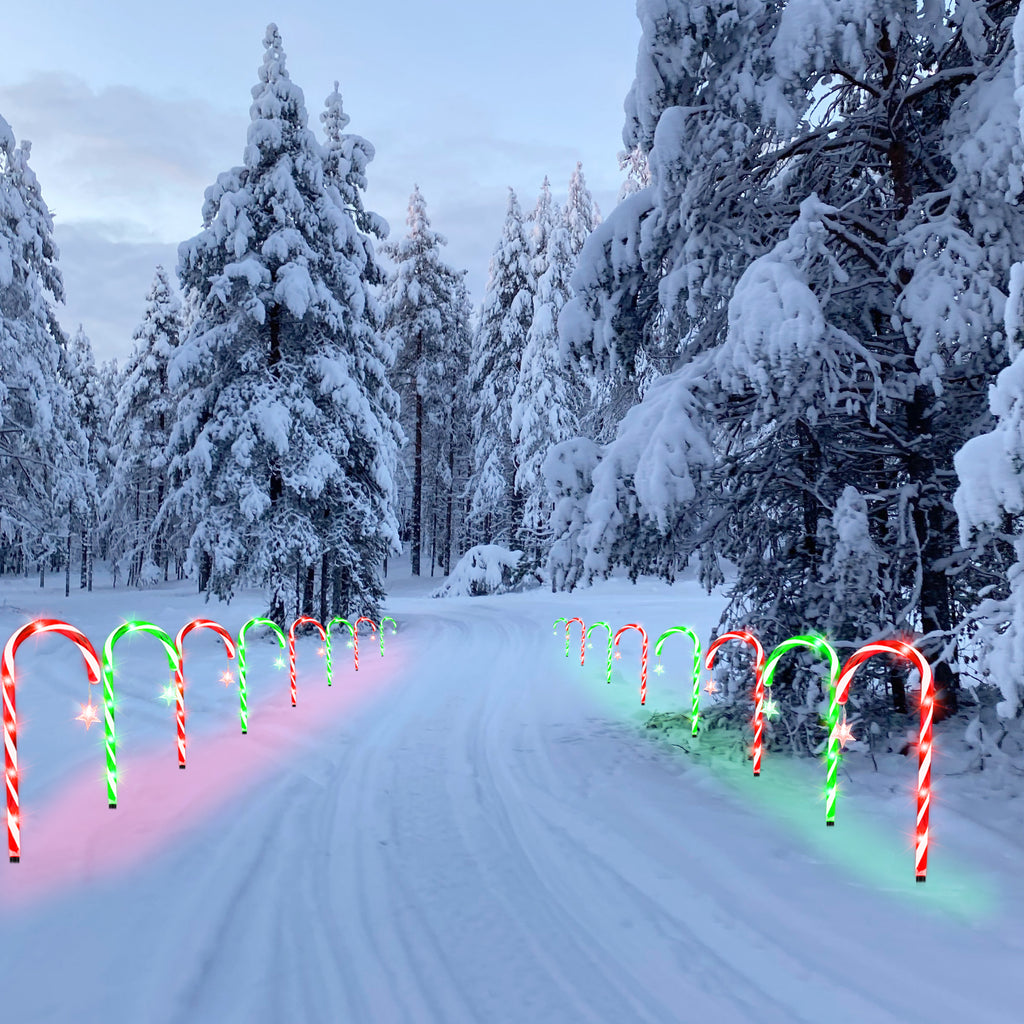 10 Pack 21" Christmas Candy Cane Pathway Lights - Waterproof Outdoor Decorations w/ 8 Modes
