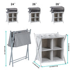 Metal Folding Luggage Rack for Guest Room - Suitcase Stand w/ 4 Storage Compartments, Gray, 100lb Capacity
