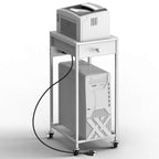 Computer Tower Stand w/ Charging Station - 2 Tier PC Holder Cart, Printer Stand & Storage Drawer, White