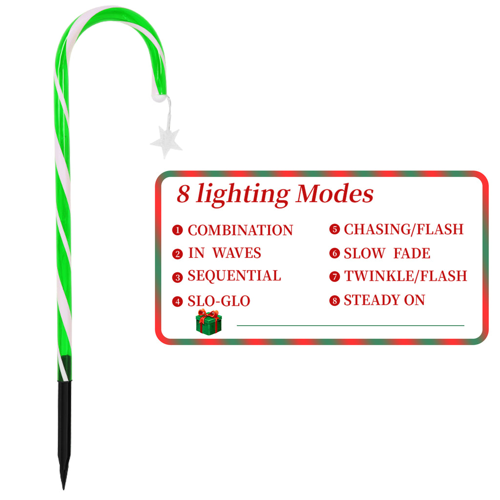 10 Pack 21" Solar Candy Cane Lights w/ Remote - Waterproof Outdoor Christmas Pathway Markers