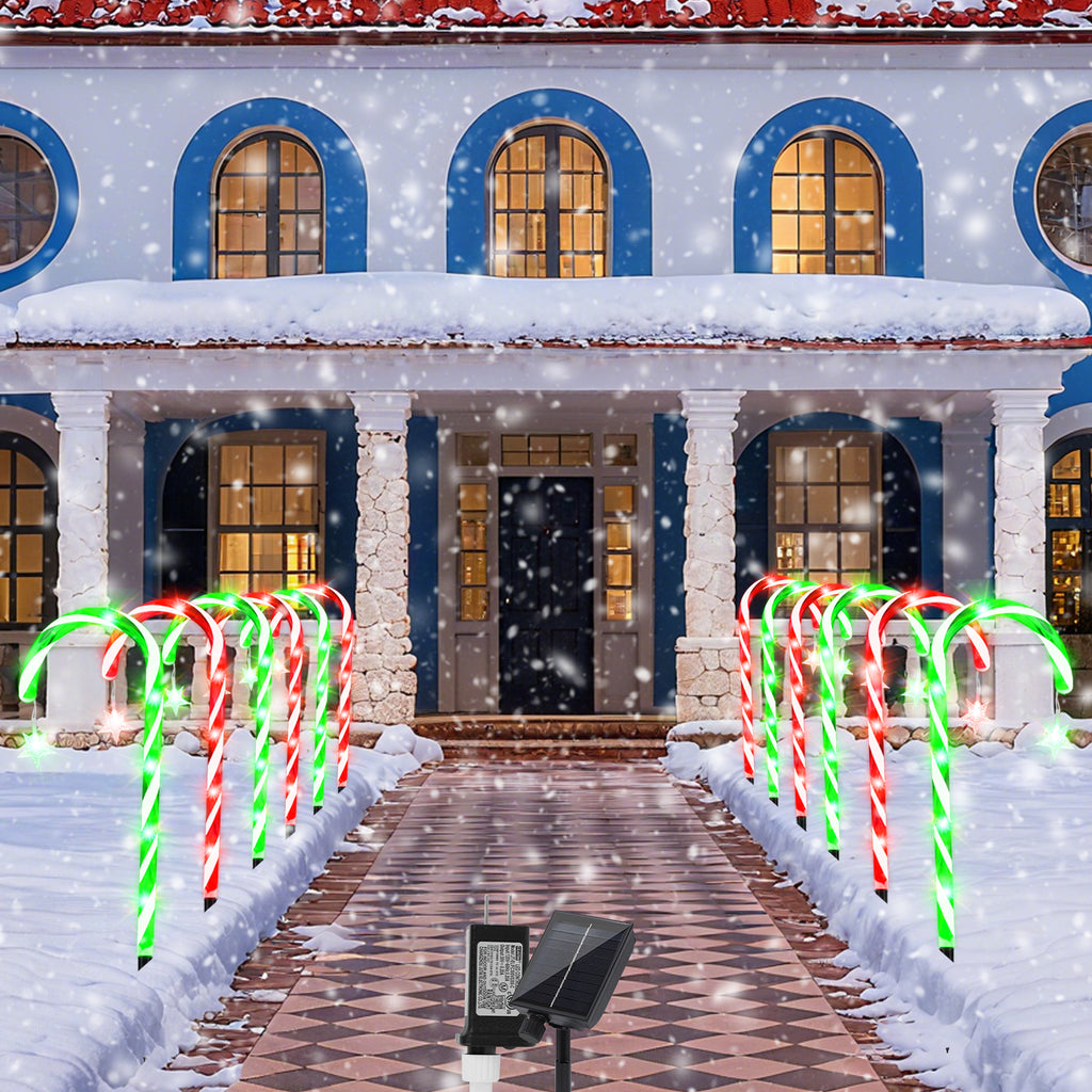 10 Pack 21" Christmas Candy Cane Pathway Lights - Waterproof Outdoor Decorations w/ 8 Modes