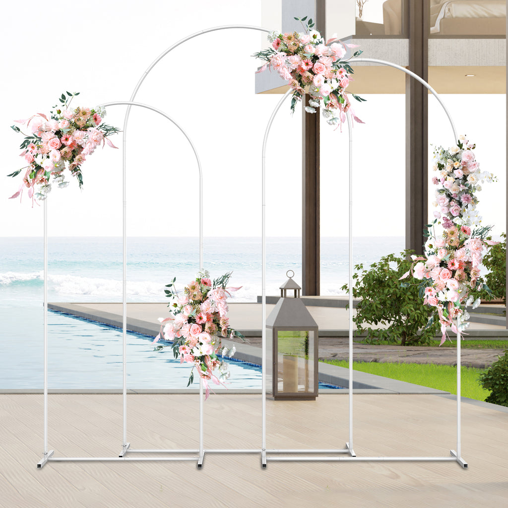 Set of 3 Arch Backdrop Stands with Covers (7.3FT, 6.6FT, 6FT) - Metal Frame for Wedding & Party