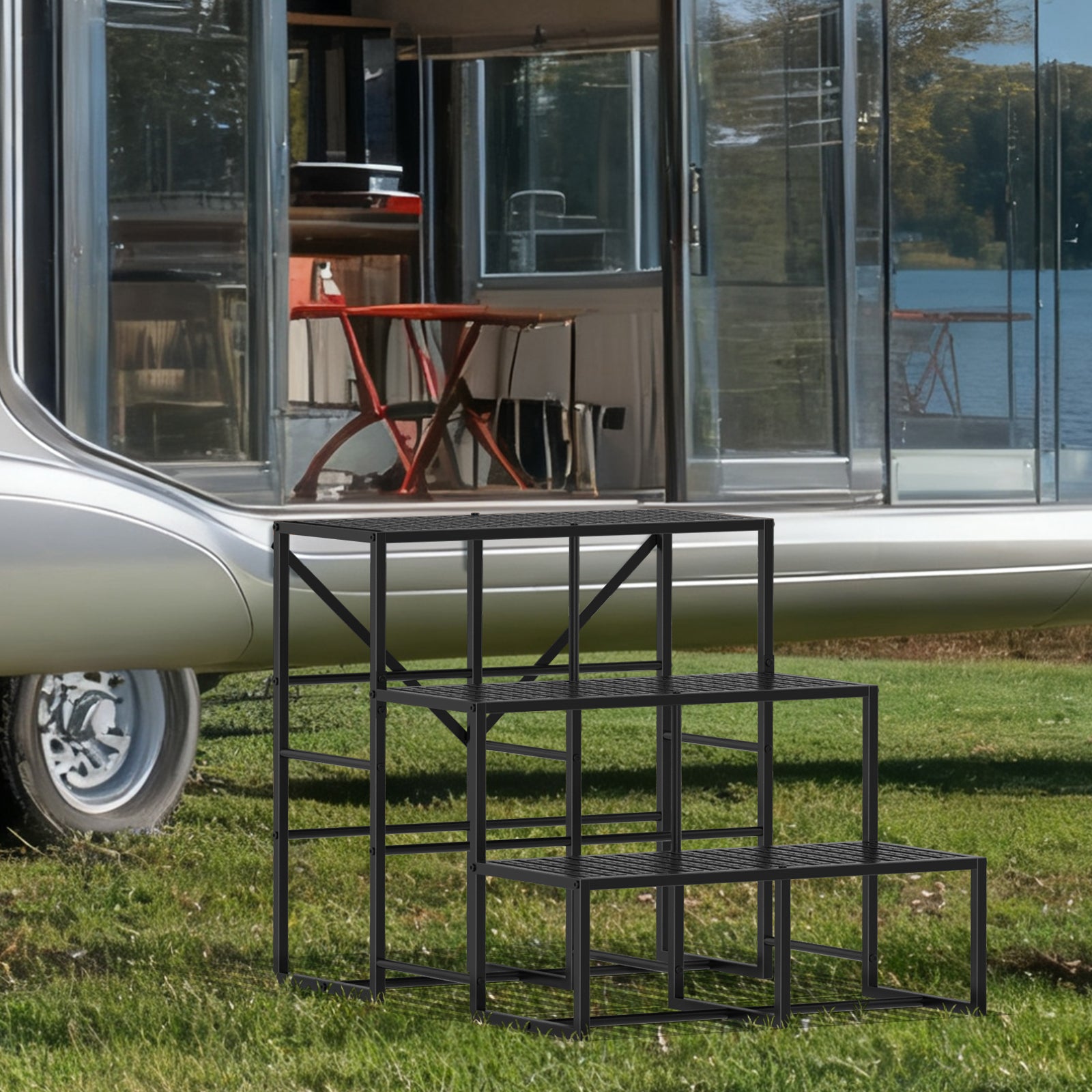 3 Steps RV Stairs - Non-Slip Hot Tub Steps & Portable Outdoor Ladder for Pool, Mobile Home, Campers