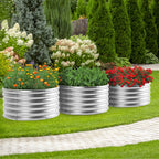 3 Pack Round Galvanized Raised Garden Bed (2x2x1ft) - Silver Metal Planter Box for Vegetables & Herbs