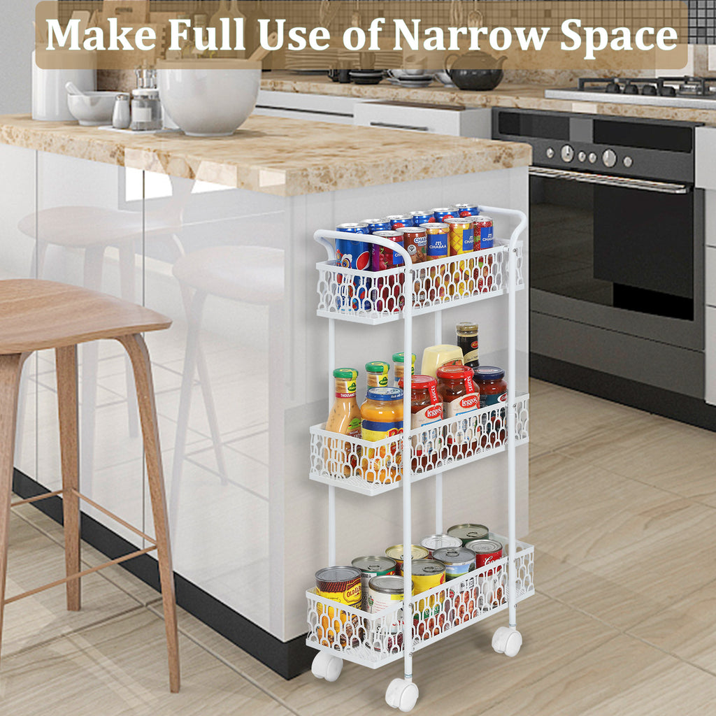 3 Layers, Slim Storage Cart with Wheels, Kitchen Rolling Cart Frame, Mobile Metal Storage Room Cart Frame for Bathroom Laundry, Rolling Multipurpose Cart for Tight Places Black