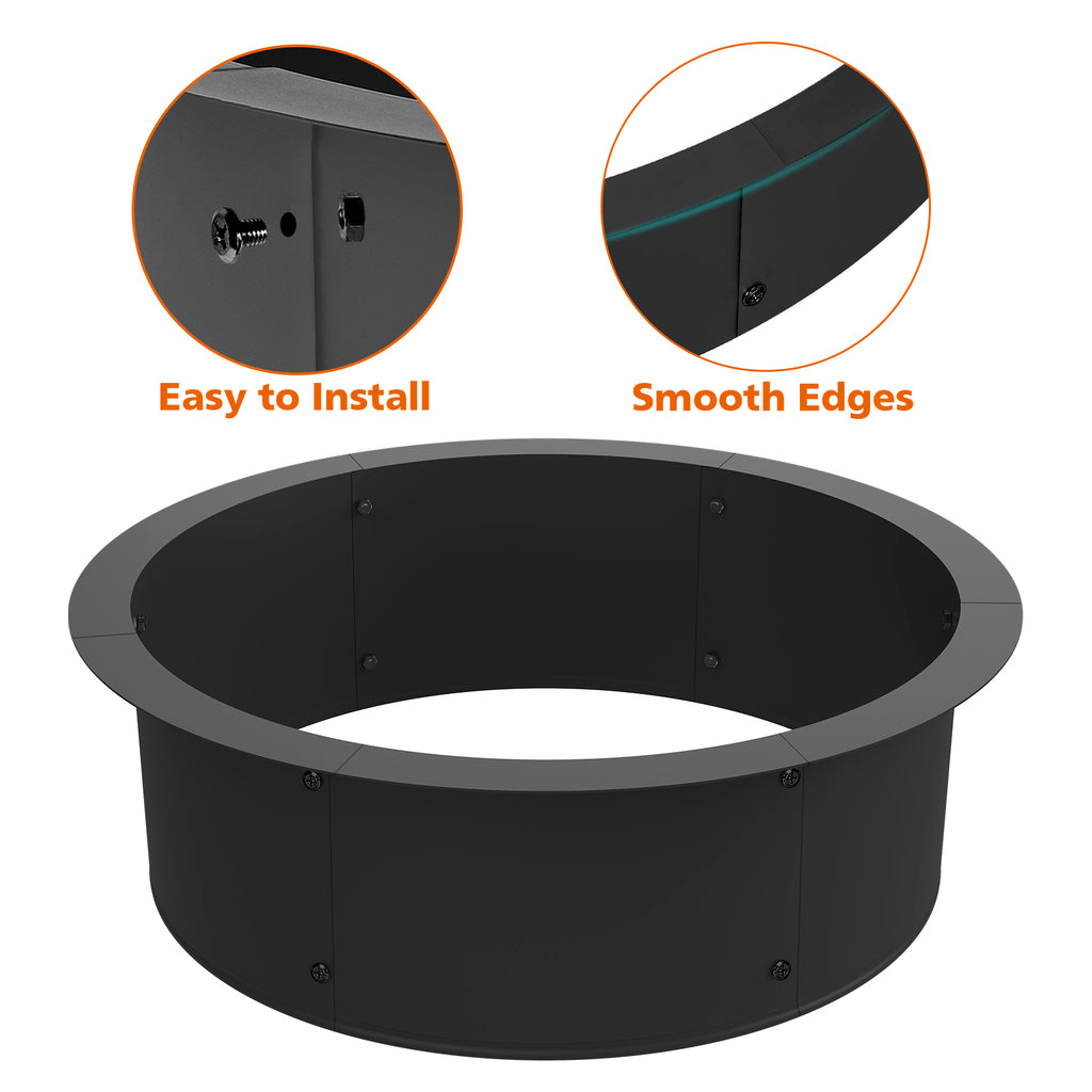33-Inch Outer Diameter Round Fire Pit Ring Insert - DIY Metal Steel Liner for Wood Burning Bonfires