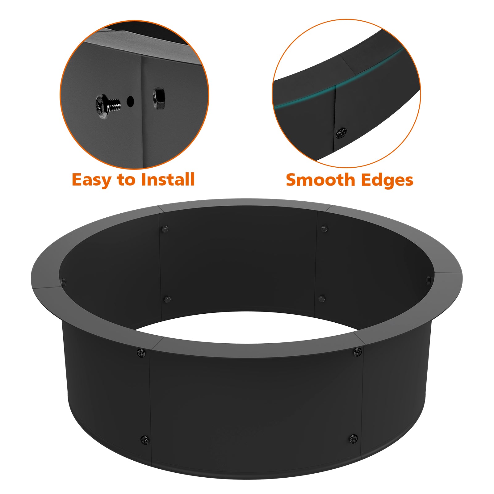 33-Inch Outer Diameter Round Fire Pit Ring Insert - DIY Metal Steel Liner for Wood Burning Bonfires