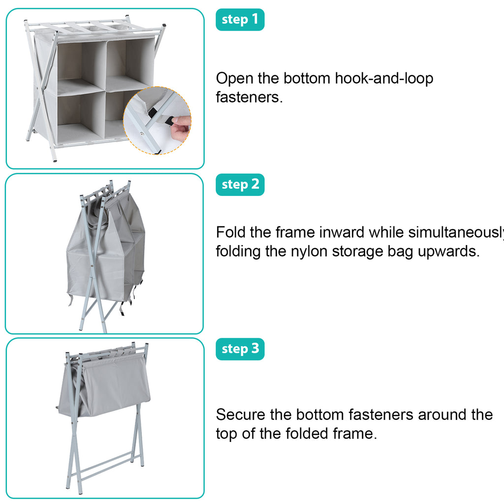 Metal Folding Luggage Rack for Guest Room - Suitcase Stand w/ 4 Storage Compartments, Gray, 100lb Capacity