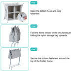 Metal Folding Luggage Rack for Guest Room - Suitcase Stand w/ 4 Storage Compartments, Gray, 100lb Capacity