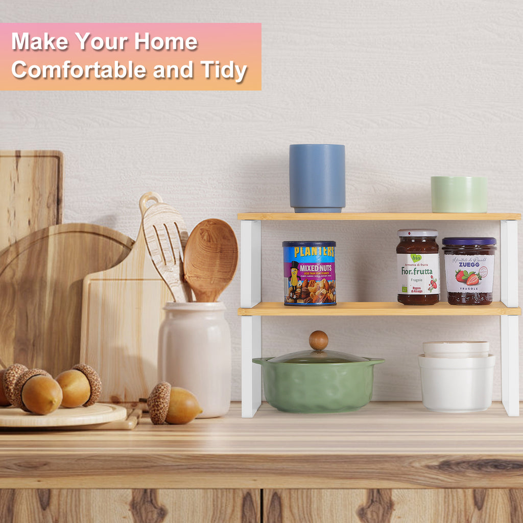 4-Piece Premium Kitchen Cabinet Shelf Risers â€“ Expandable Pantry & Countertop Storage Solution