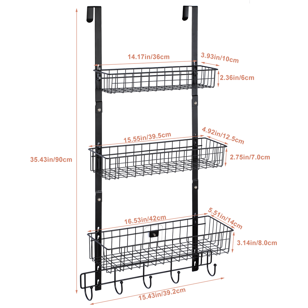 3-Tier Over-the-Door Organizer | Modular Pantry & Bathroom Storage Rack with Hooks