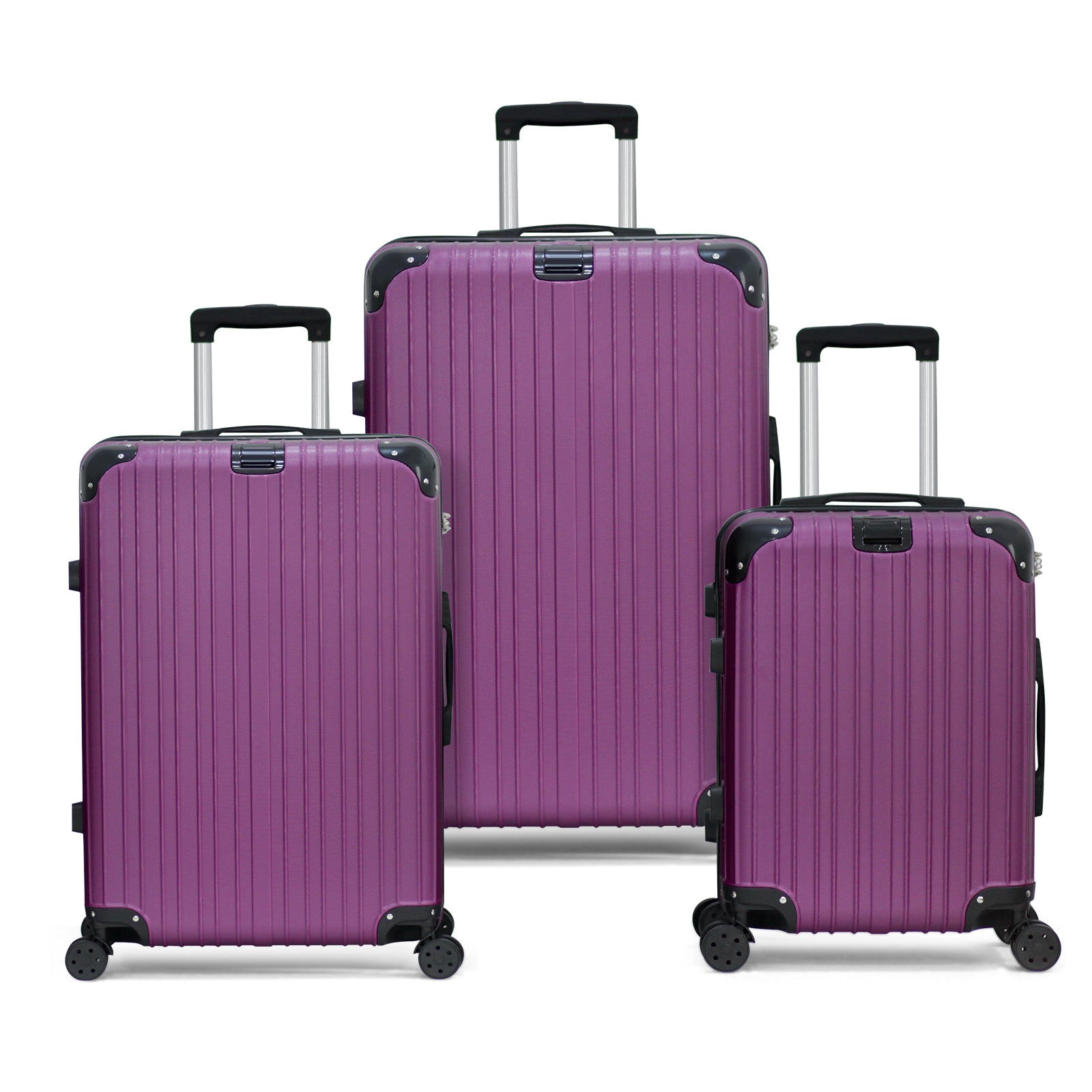 Three-Piece ABS Hard Shell Luggage Set - 20Inch, 24Inch, 28Inch Durable Spinner Suitcases with Combination Locks, Lightweight Travel Luggage for Business & Family Trips, Multiple Colors Available (Purple)