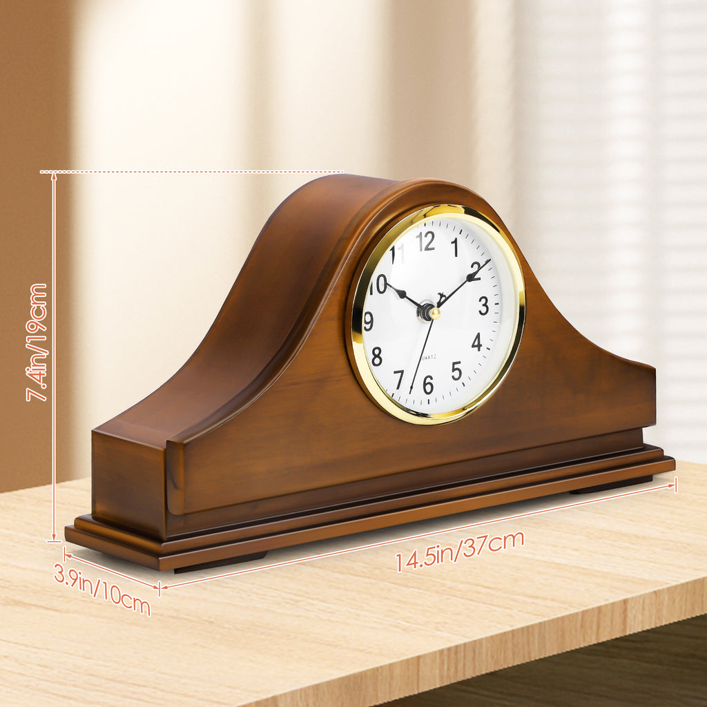 Arched Wooden Mantel Clock - Battery Operated Traditional Table Clock for Living Room, Fireplace & Office,