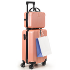 2-Piece Carry On Luggage Set - 20 Inch Hardside Suitcase with 14 Inch Cosmetic Case, Airline Approved 22x14x9 Spinner Luggage with Combination Lock & Convenient Hook, Lightweight ABS Travel Suitcase (Rose Gold)