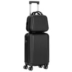 2-Piece ABS Hardside Luggage Set - 20 Inch Carry On Suitcase + 14 Inch Cosmetic Case with Spinner Wheels & Lock, Black