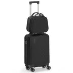 2-Piece Hardside Luggage Set - 20 Inch Carry On Suitcase + 14 Inch Cosmetic Case, ABS Spinner Luggage with Lock (Black/Purple)
